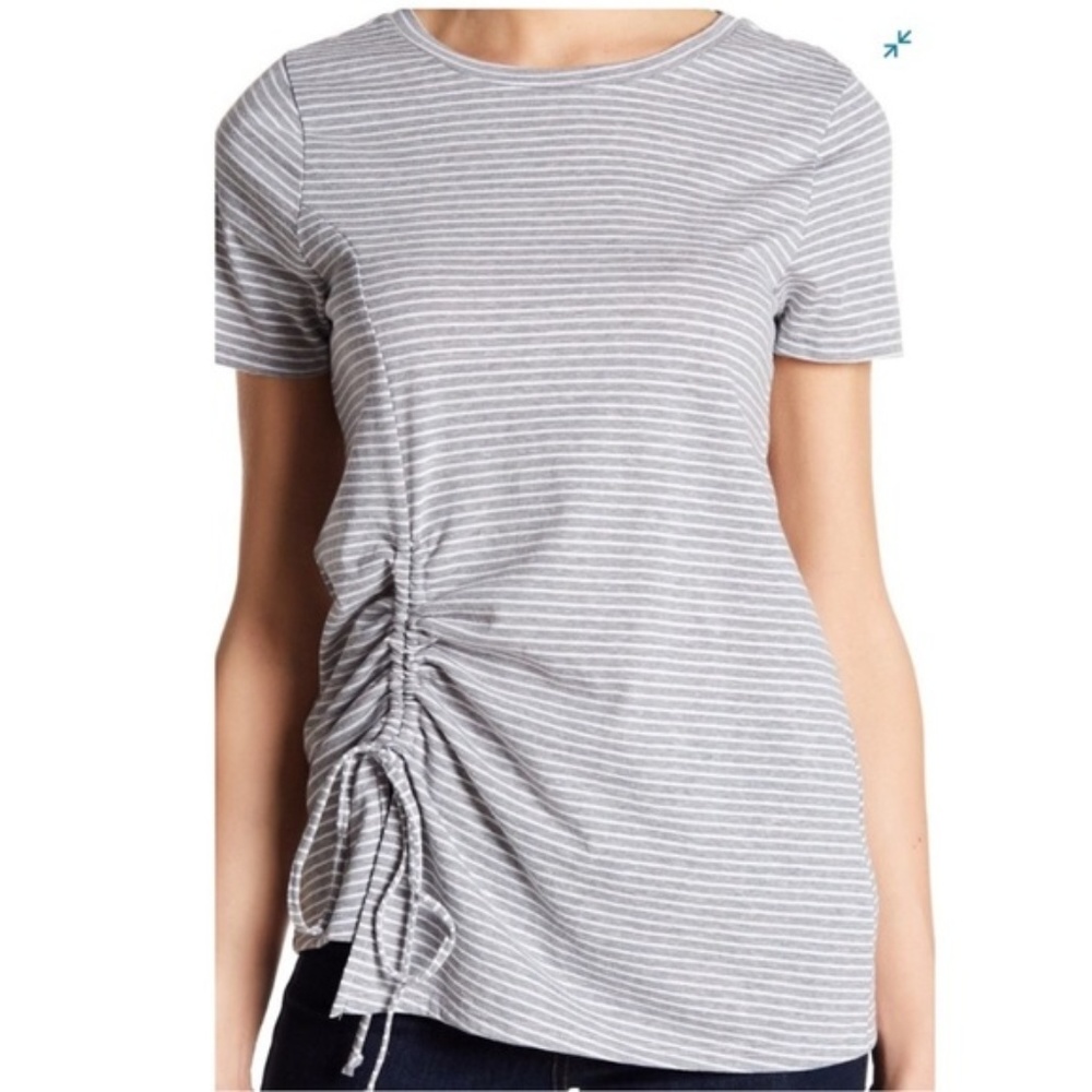 🌸Olivia Sky Ruched Front Striped Tee
